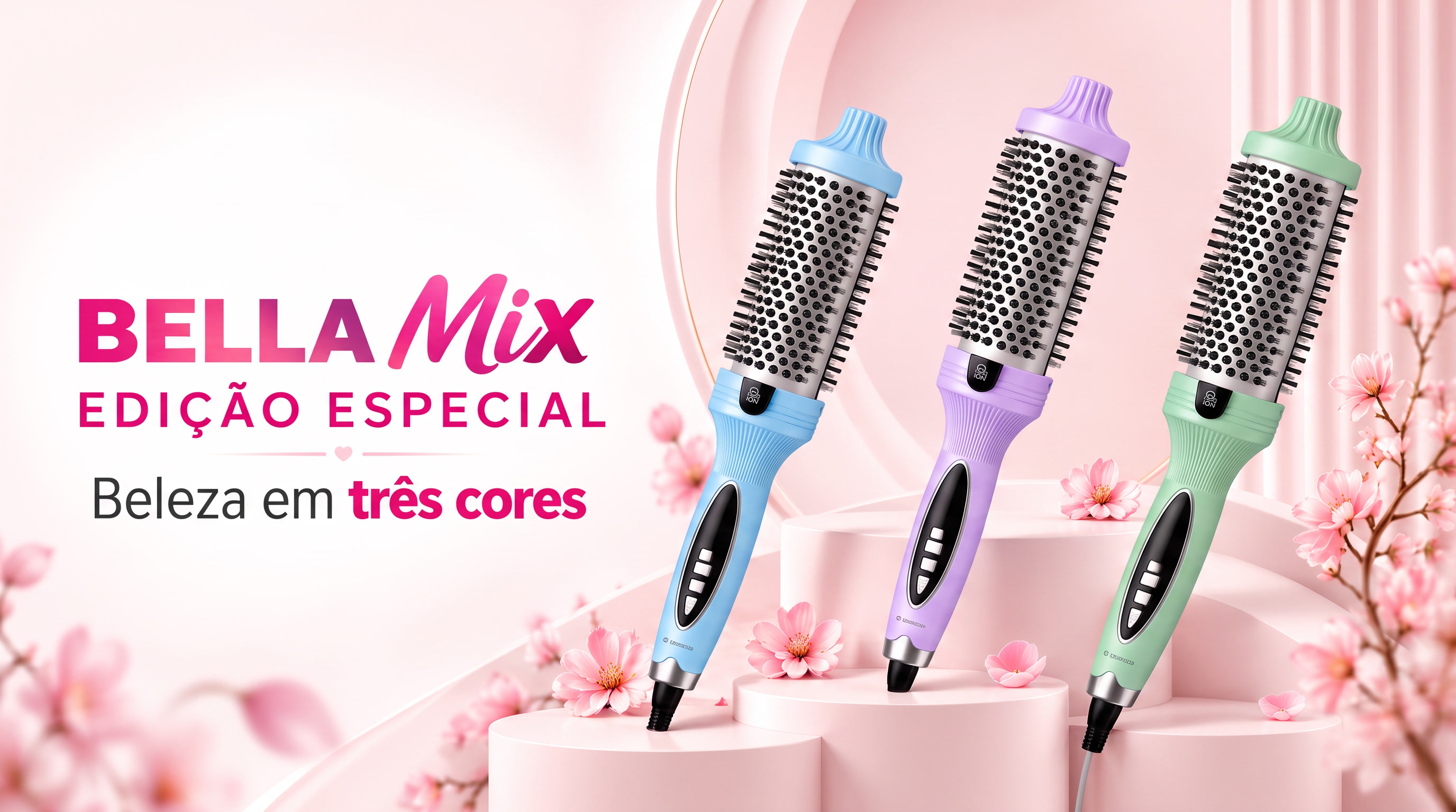 Banner Bella Hair edição especial com escovas em várias cores